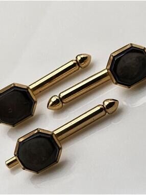 18K Gold Plated Antique Vintage Swank Abalone Tuxedo Shirt Studs